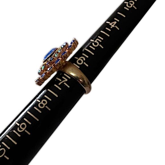 Rhinestone Large Cocktail Ring 6.75 Gold Tone Statement Medieval Mermaid Fairy. - Picture 3 of 16